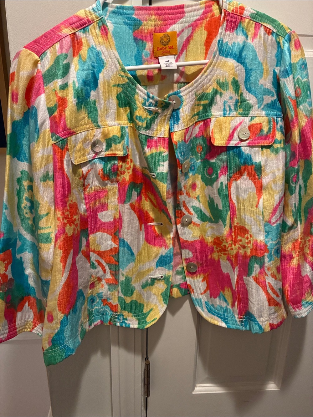 Ruby Rd. Multicolor Floral Button-Front Jean Jacket